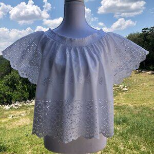 White Off The Shoulder Womens Embroidered Eyelet Lace Trim Top Forever 21 Small